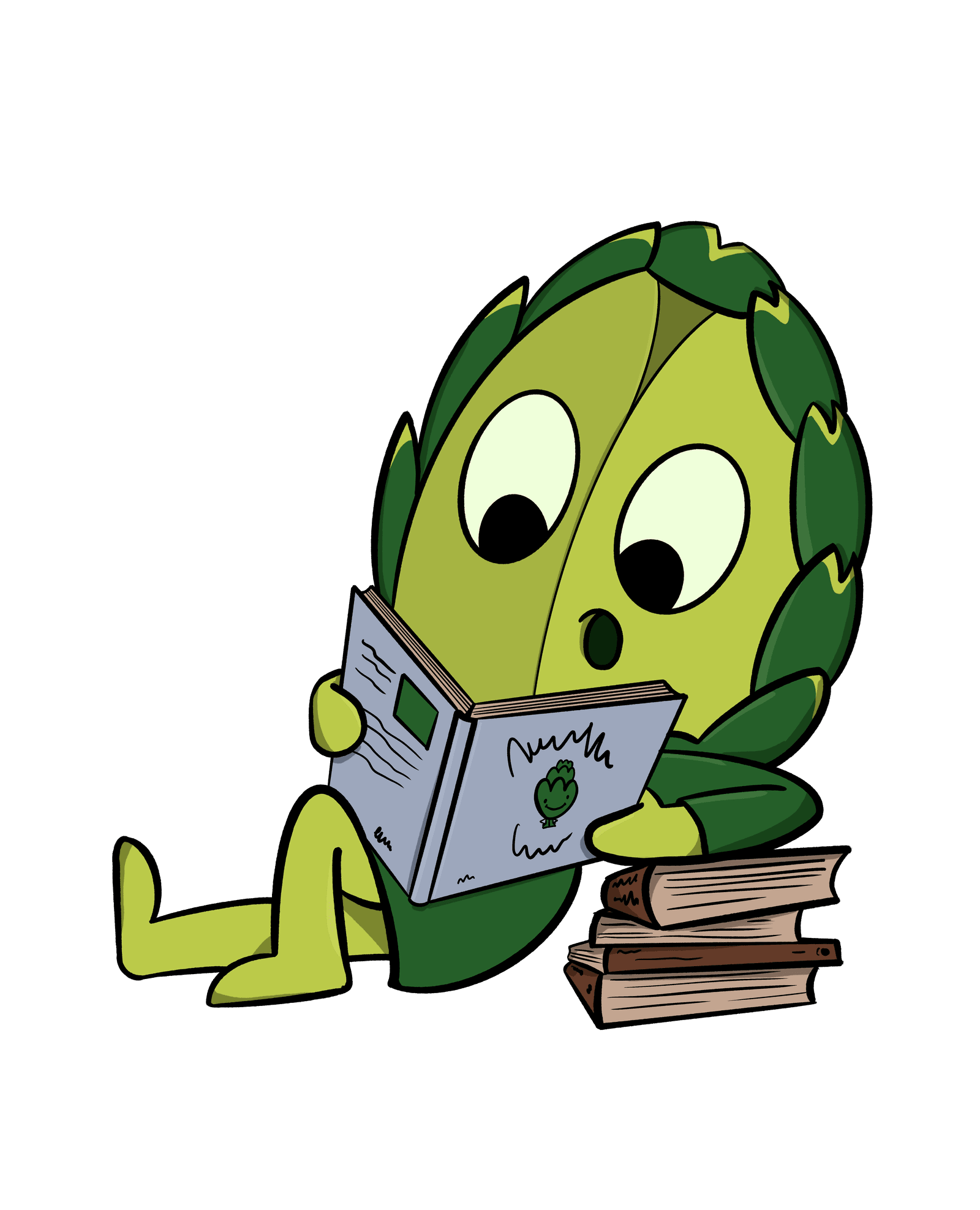 Alcachofil leyendo un libro